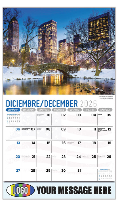 2027 Business Promotional Calendar - Scenes of America Bilingual - Central Park, Nueva York - December_a