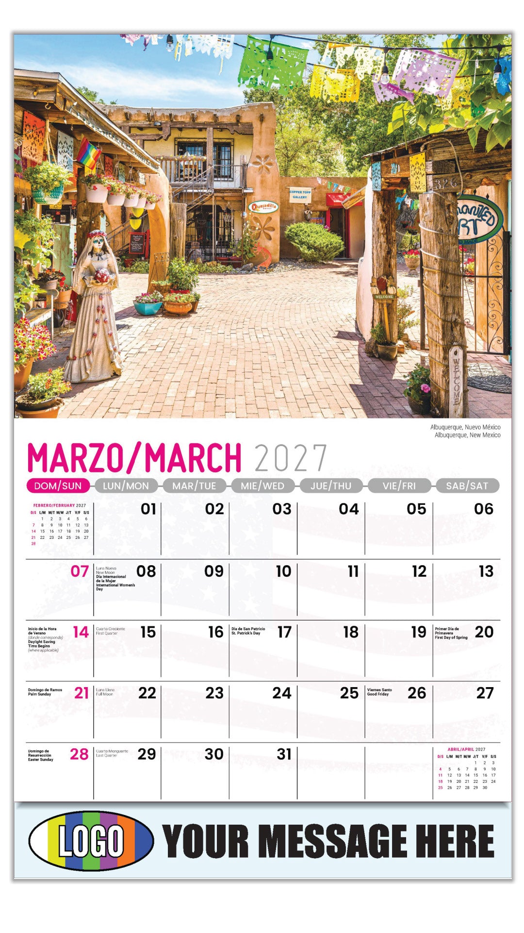 2027 Business Promotional Calendar - Scenes of America Bilingual - Albuquerque, Nuevo México - March