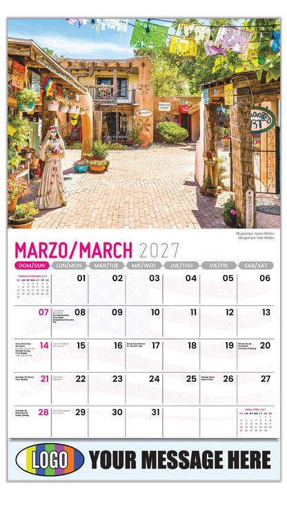 2027 Business Promotional Calendar - Scenes of America Bilingual - Albuquerque, Nuevo México - March