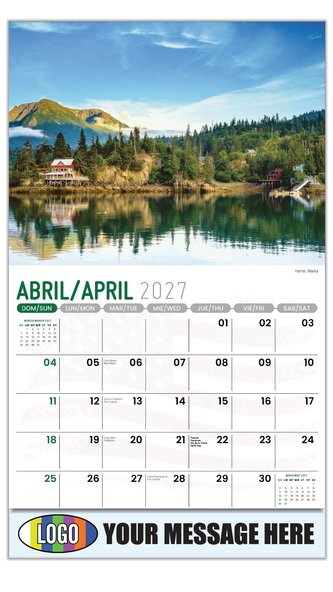 2027 Business Advertising Calendar - Scenes of America Bilingual - Homer, Alaska
 - April
