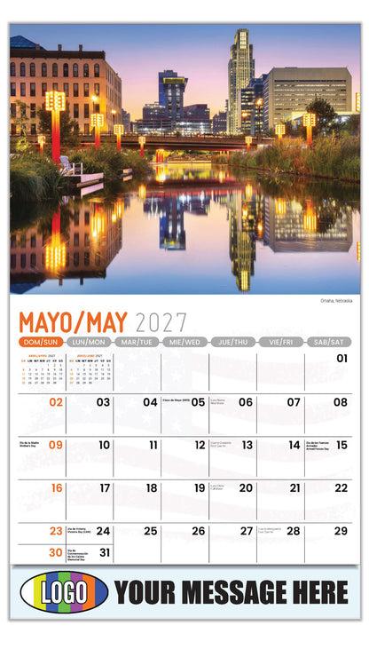 2027 Business Advertising Calendar - Scenes of America Bilingual - Omaha, Nebraska - May