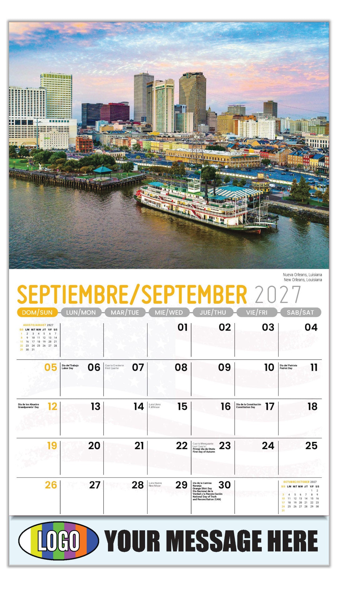 2027 Business Promo Calendar - Scenes of America Bilingual - Nueva Orleans, Luisiana - September
