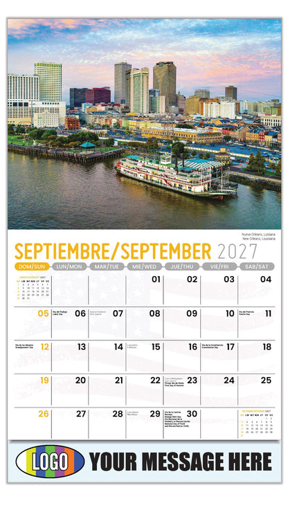 2027 Business Promo Calendar - Scenes of America Bilingual - Nueva Orleans, Luisiana - September