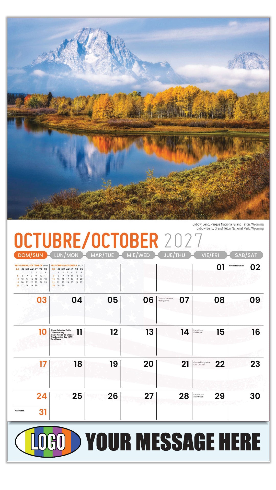 2027 Business Promotion Calendar - Scenes of America Bilingual - Oxbow Bend, Parque Nacional Grand Teton, Wyoming - October
