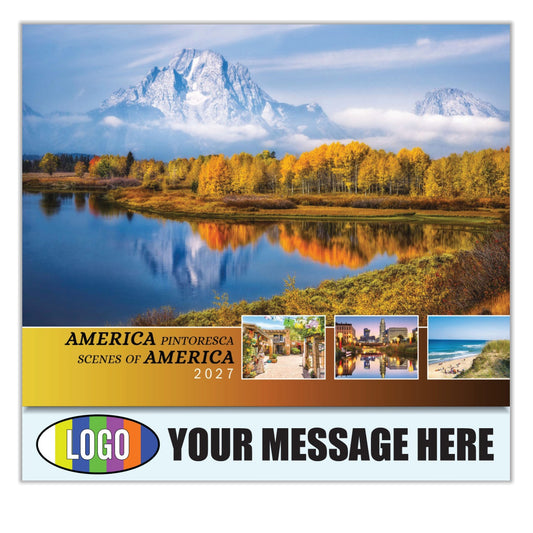 2027 Business Advertising Calendar - Scenes of America Bilingual - Printed with your Logo, Name and message