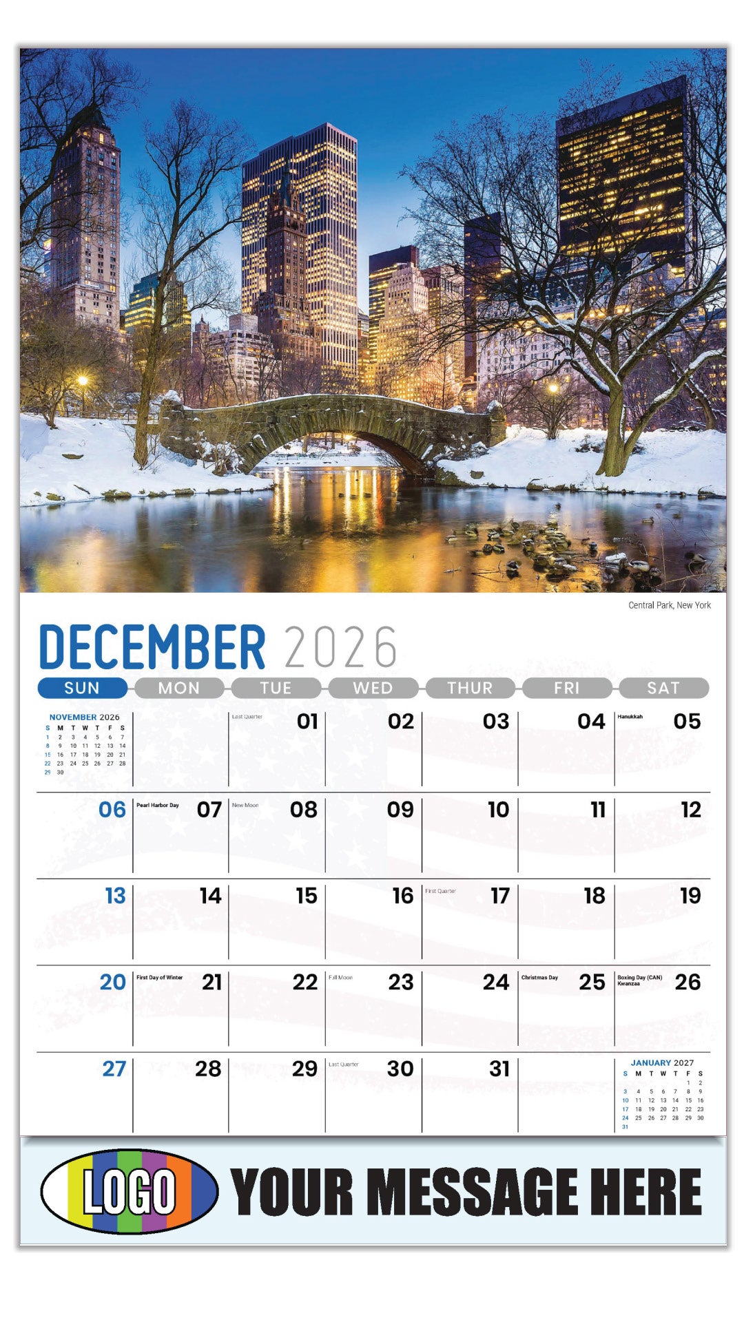 2027 Business Promotional Calendar - Scenes of America - Central Park, New York - December_a