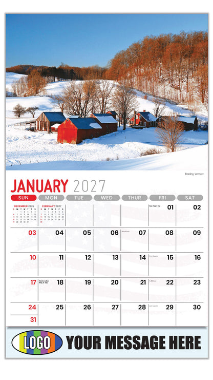 2027 Business Promotional Calendar - Scenes of America - Reading, Vermont
 - January