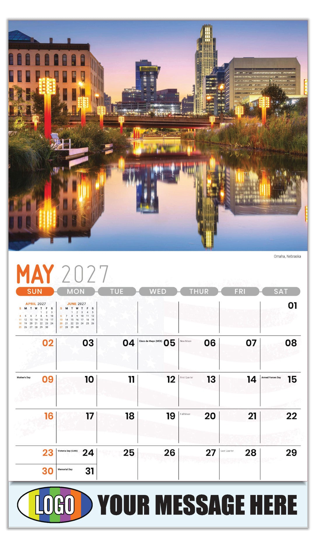 2027 Business Advertising Calendar - Scenes of America - Omaha, Nebraska - May