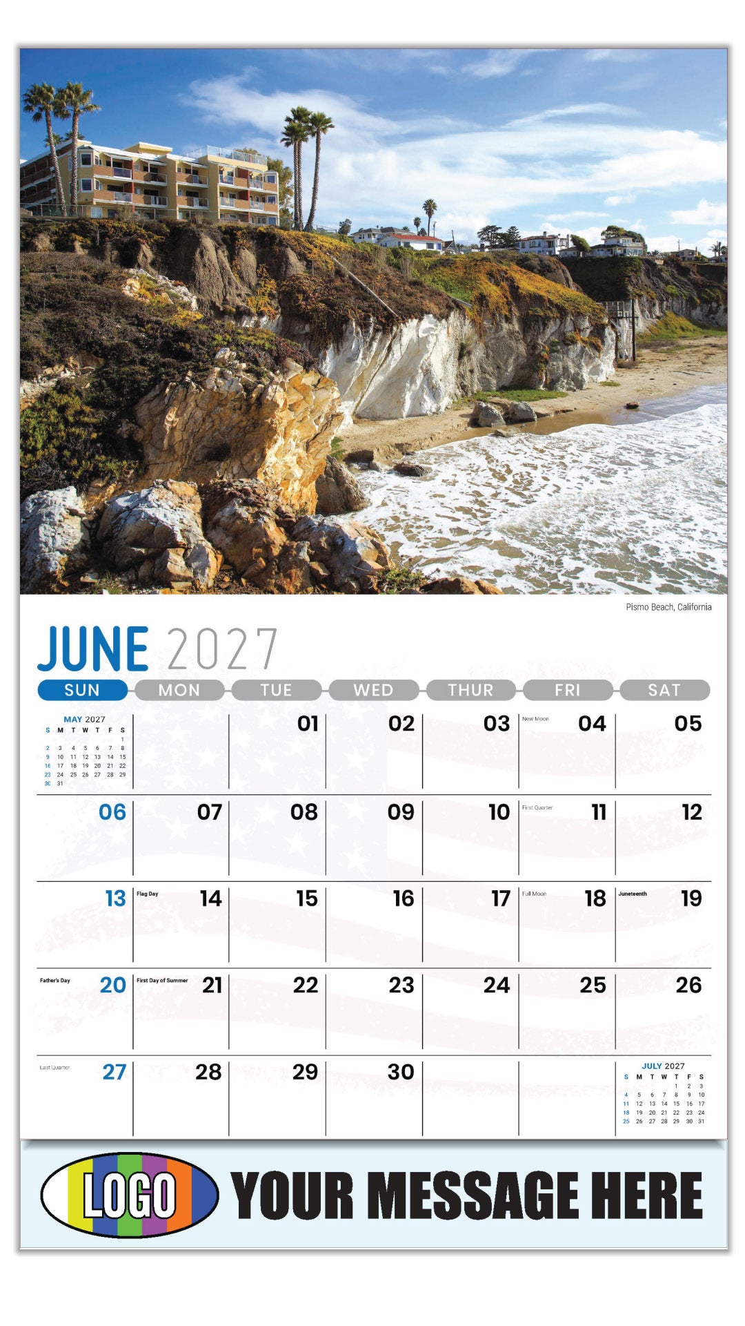 2027 Business Advertising Calendar - Scenes of America - Pismo Beach, California - June