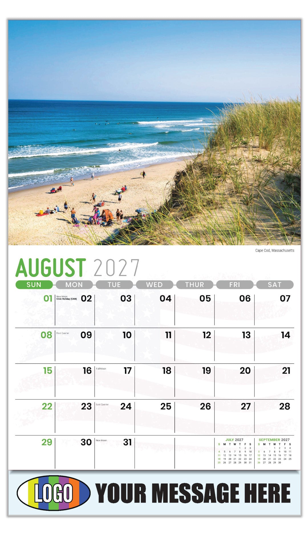 2027 Business Promo Calendar - Scenes of America - Cape Cod, Massachusetts - August