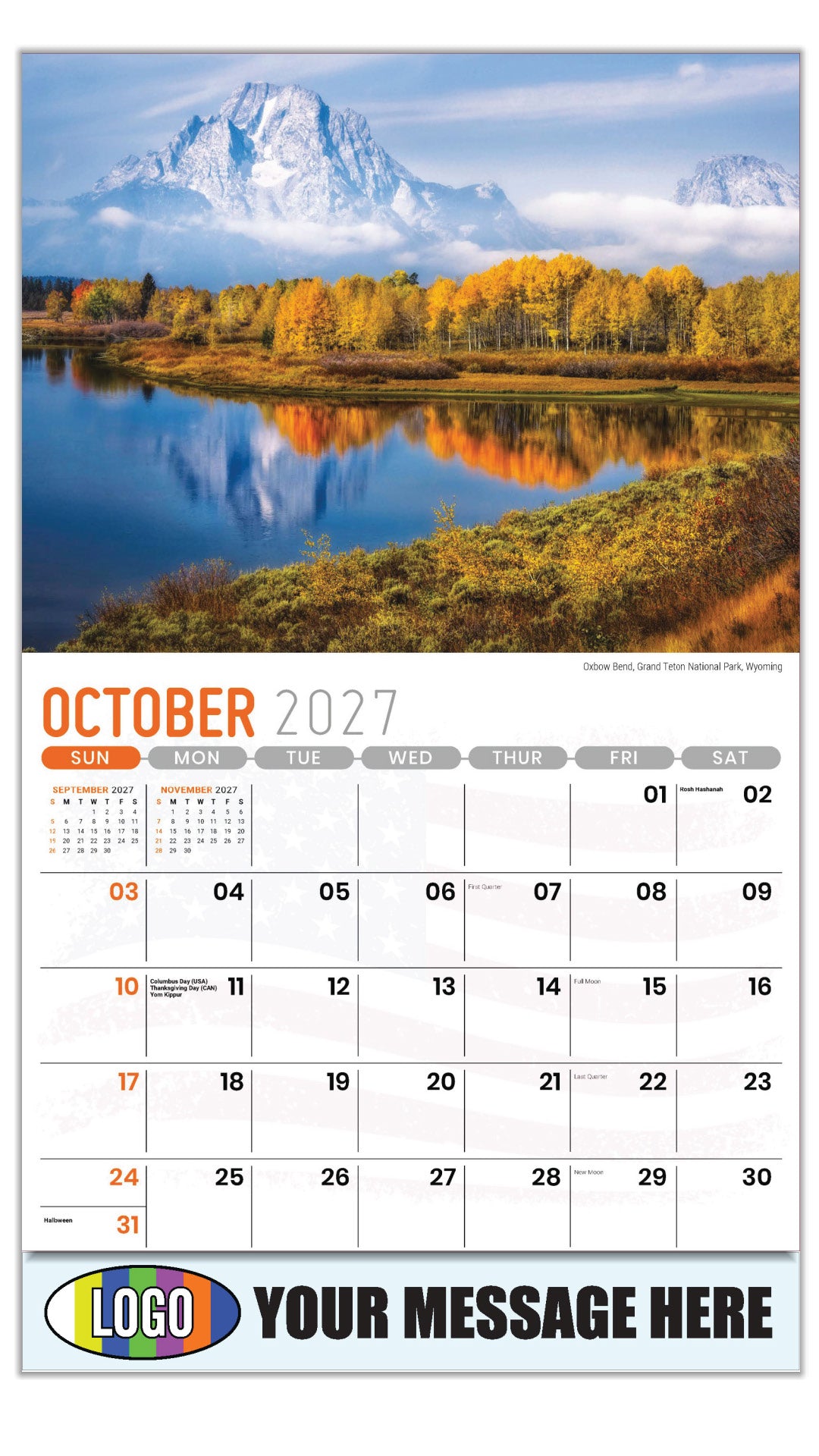 2027 Business Promotion Calendar - Scenes of America - Oxbow Bend, Grand Teton National Park, Wyoming - October
