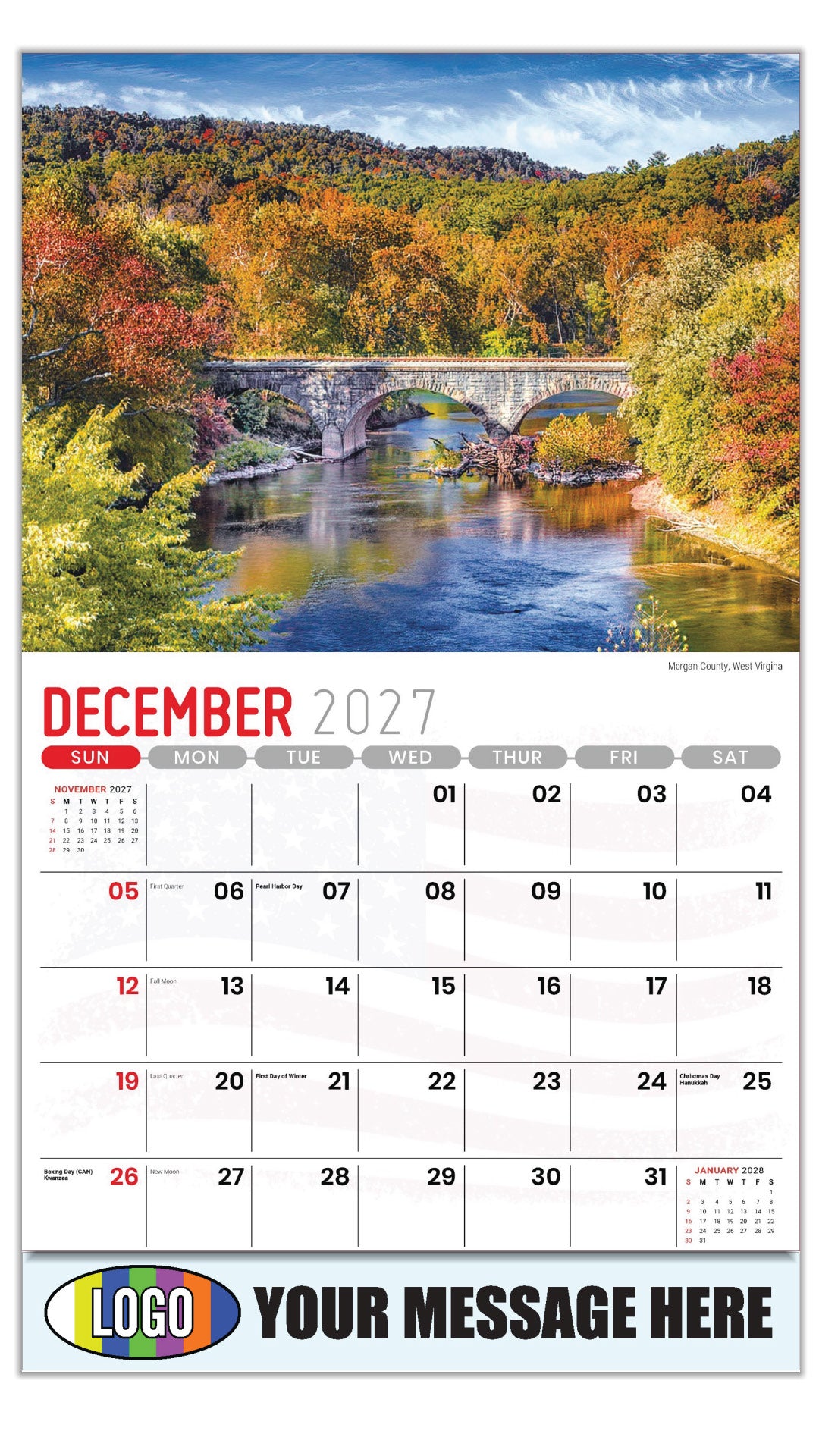 2027 Business Promotion Calendar - Scenes of America - Morgan County, West Virgina - December