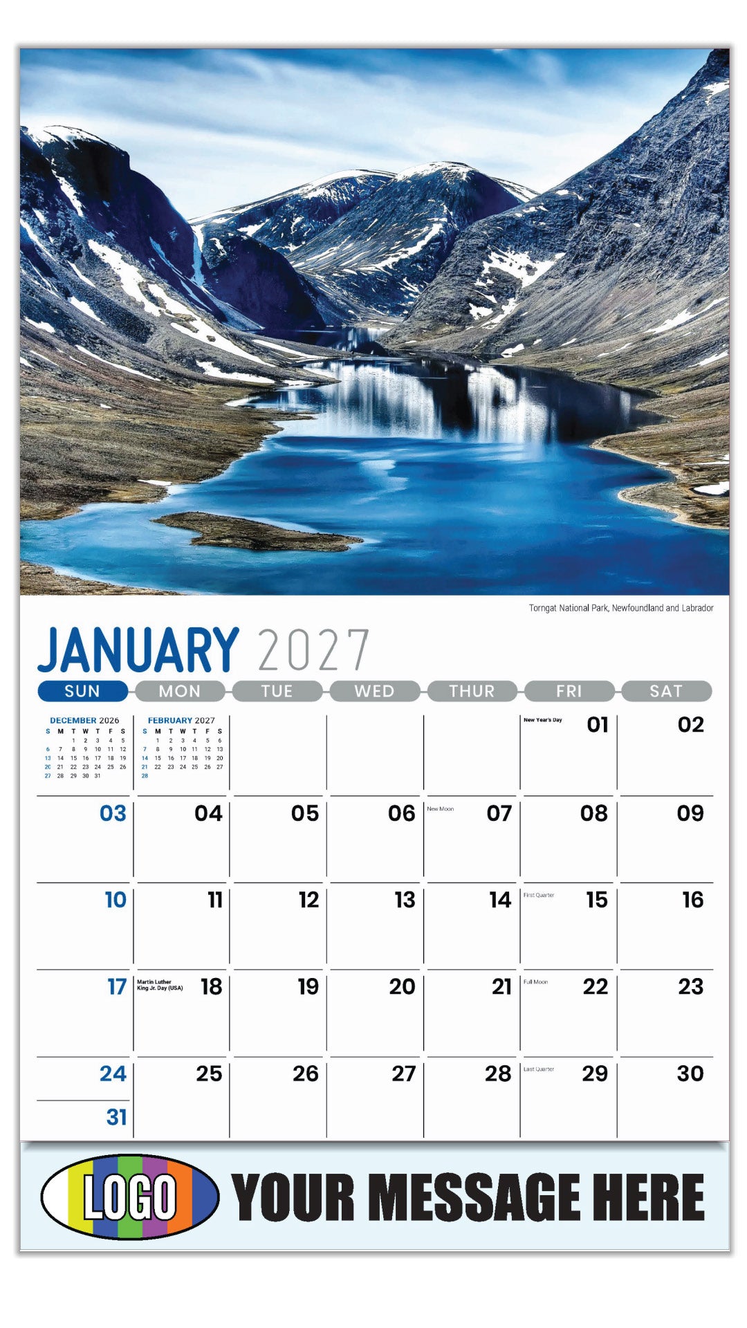 2027 Business Promotional Calendar - Atlantic Canada Scenic - Torngat National Park, Newfoundland & Labrador - January