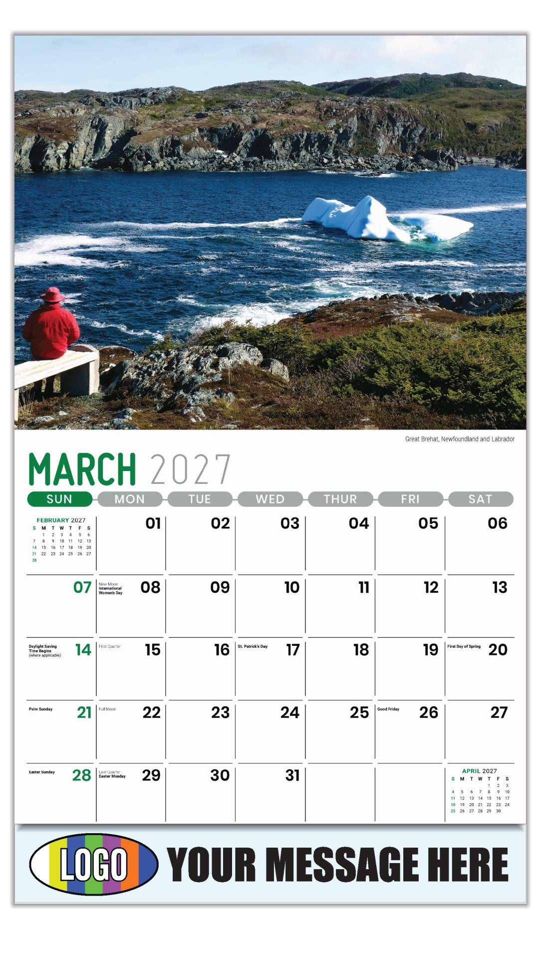 2027 Business Promotional Calendar - Atlantic Canada Scenic - Great Brehat, Newfoundland and Labrador - March