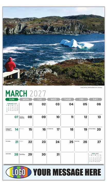 2027 Business Promotional Calendar - Atlantic Canada Scenic - Great Brehat, Newfoundland and Labrador - March
