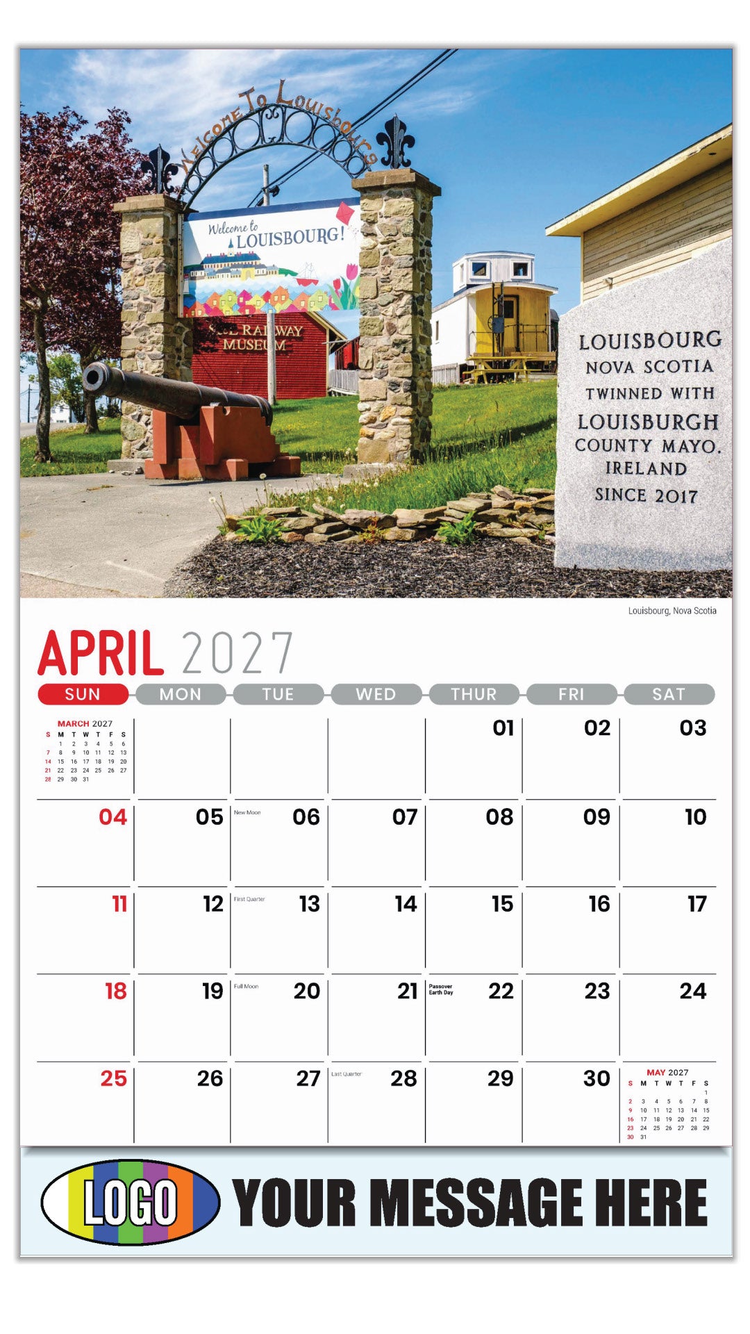 2027 Business Advertising Calendar - Atlantic Canada Scenic - Louisbourg, Nova Scotia - April