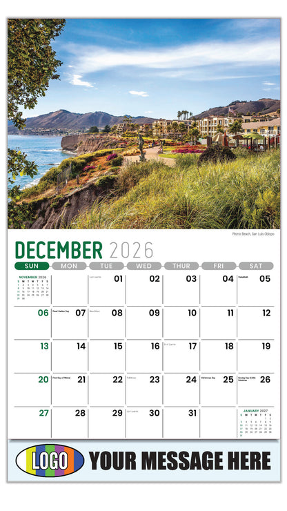 2027 Business Promotional Calendar - Scenes of California - Pismo Beach, San Luis Obispo - December_a