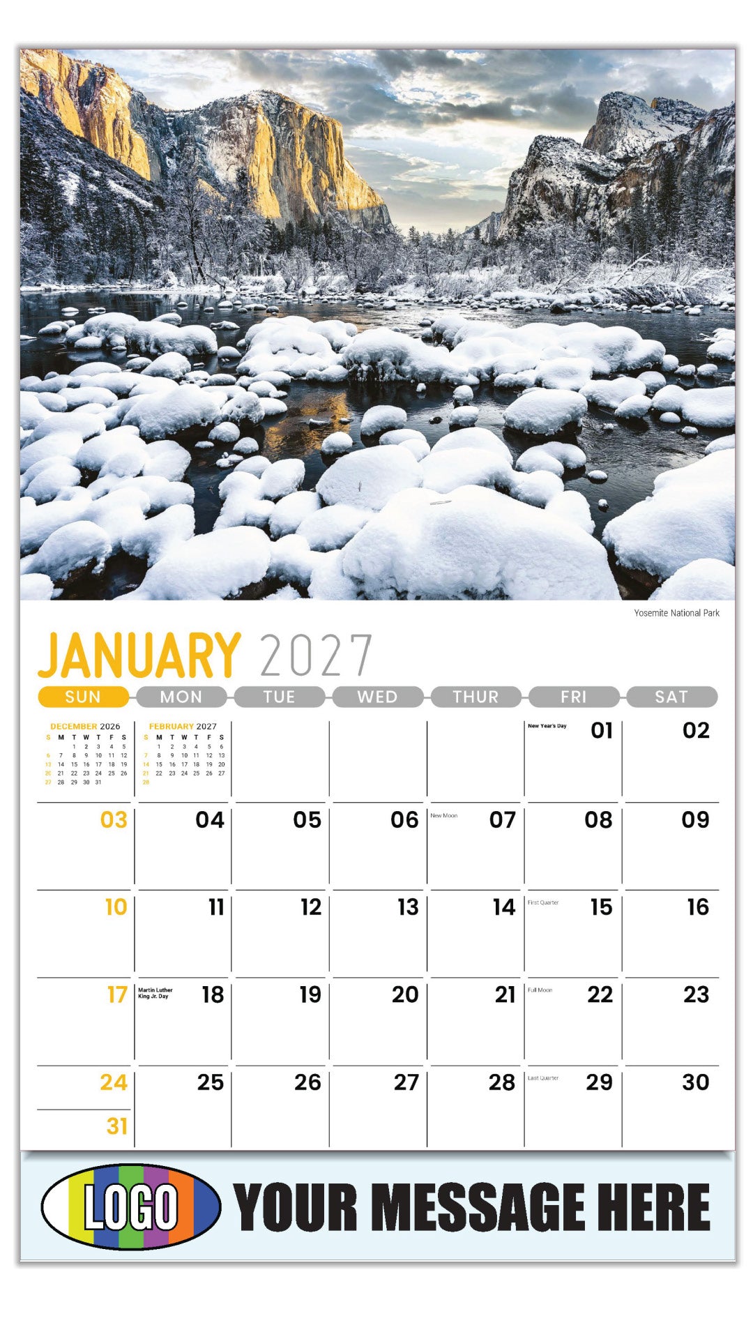 2027 Business Promotional Calendar - Scenes of California - Yosemite National Park  - January