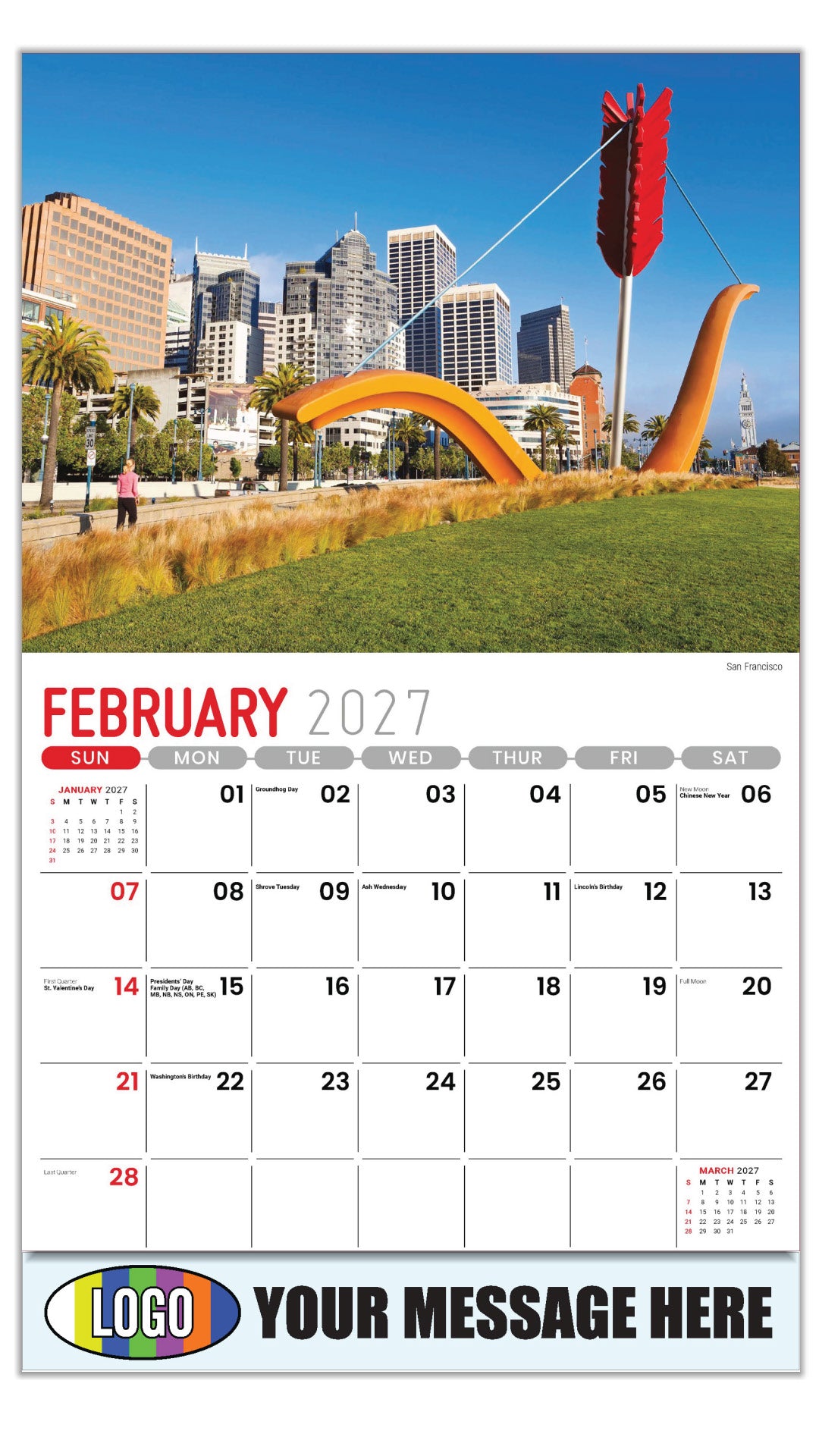 2027 Business Promotional Calendar - Scenes of California - San Francisco - February