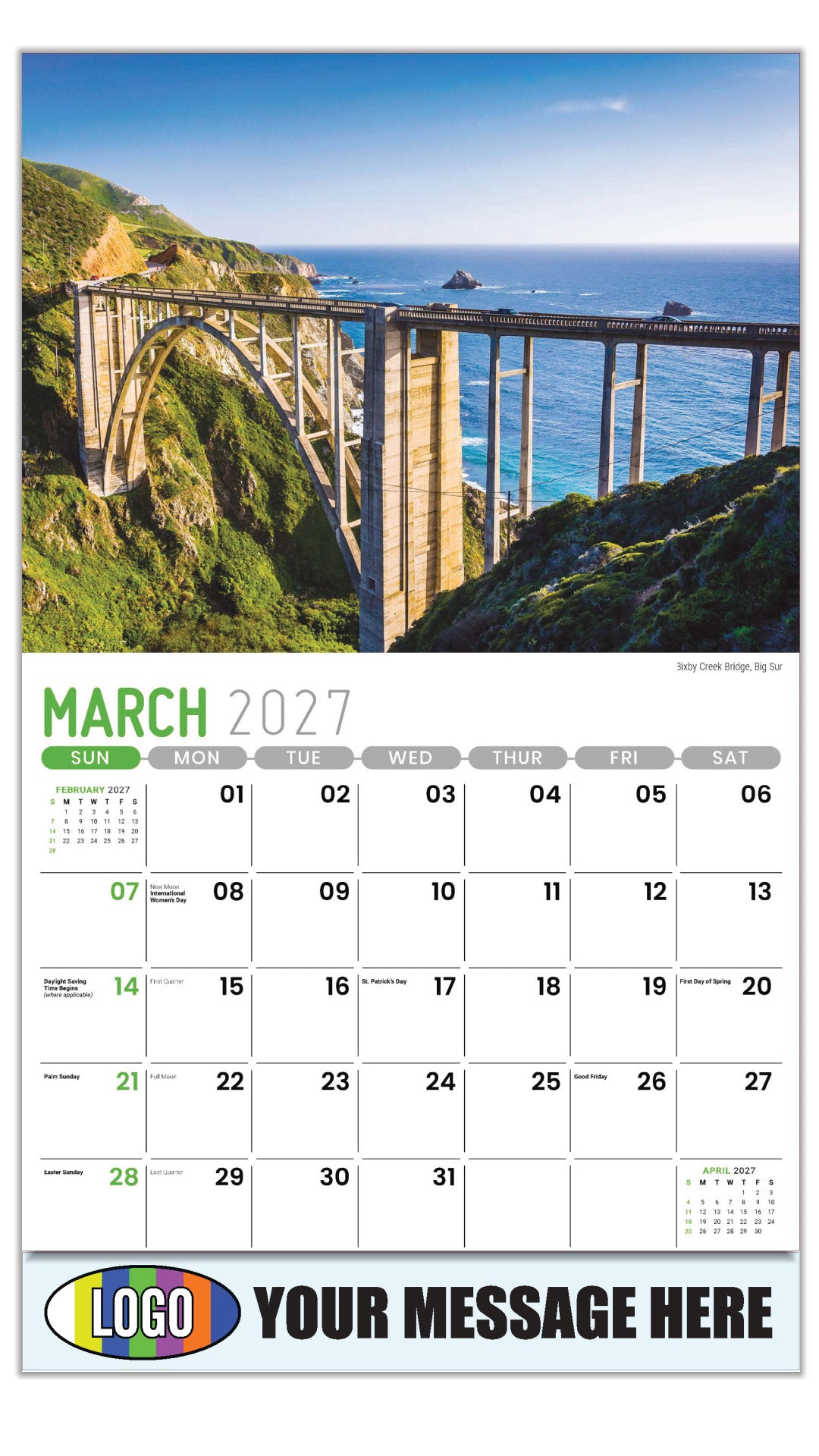 2027 Business Promotional Calendar - Scenes of California - Bixby Creek Bridge, Big Sur - March