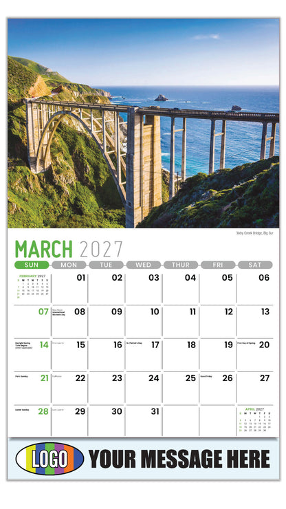 2027 Business Promotional Calendar - Scenes of California - Bixby Creek Bridge, Big Sur - March