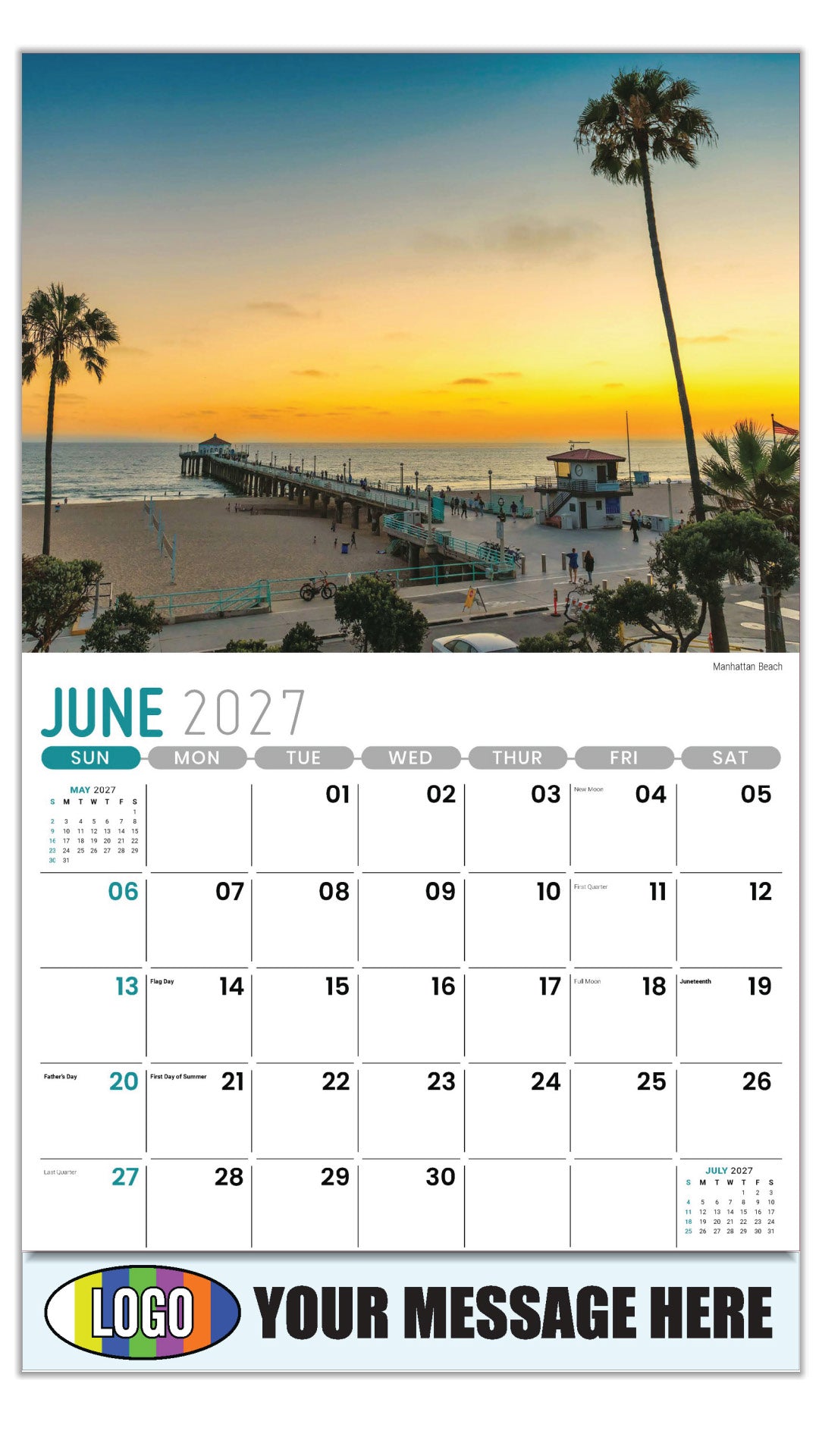 2027 Business Advertising Calendar - Scenes of California - Manhattan Beach  - June