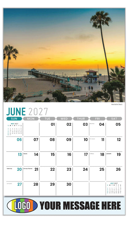 2027 Business Advertising Calendar - Scenes of California - Manhattan Beach  - June