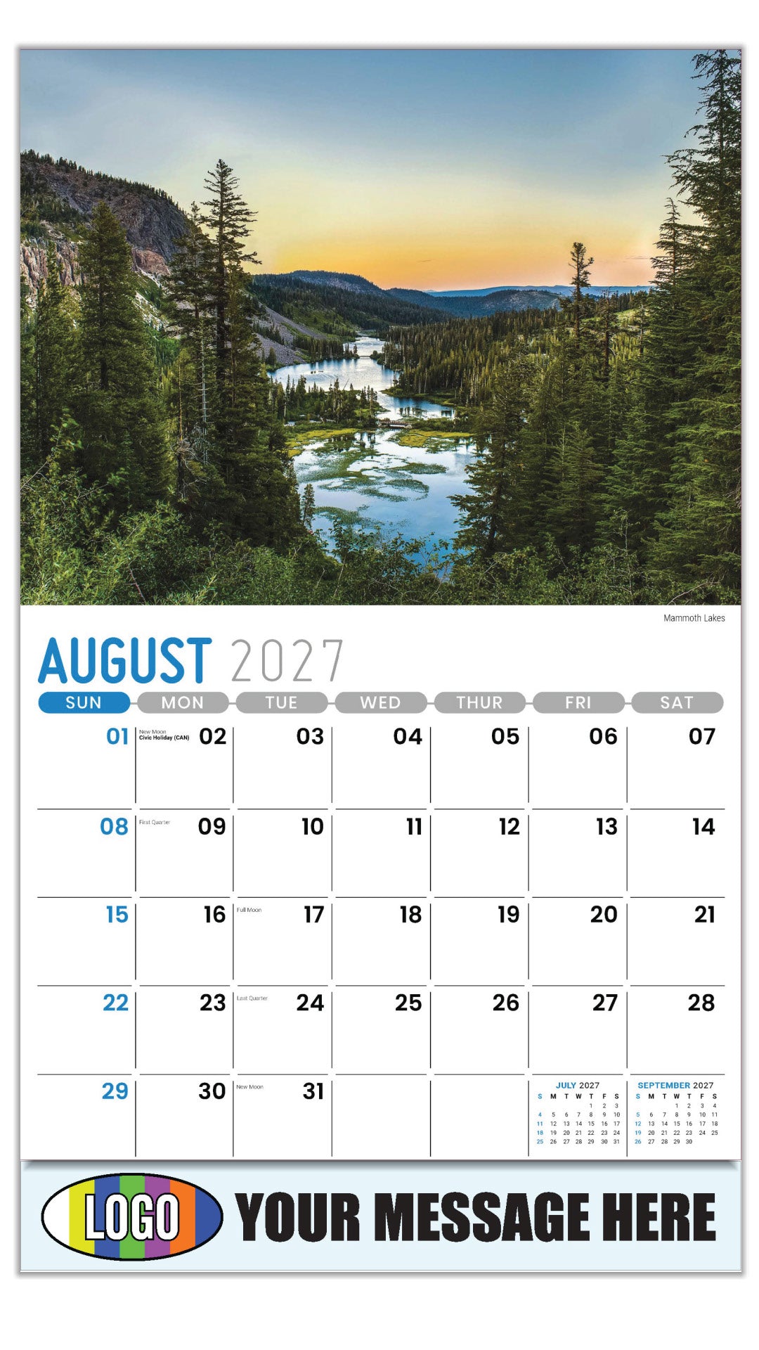 2027 Business Promo Calendar - Scenes of California - Mammoth Lakes - August
