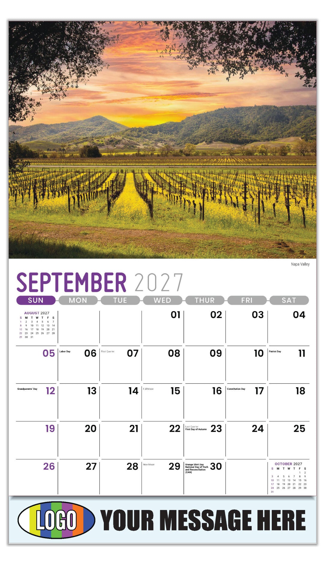 2027 Business Promo Calendar - Scenes of California - Napa Valley  - September