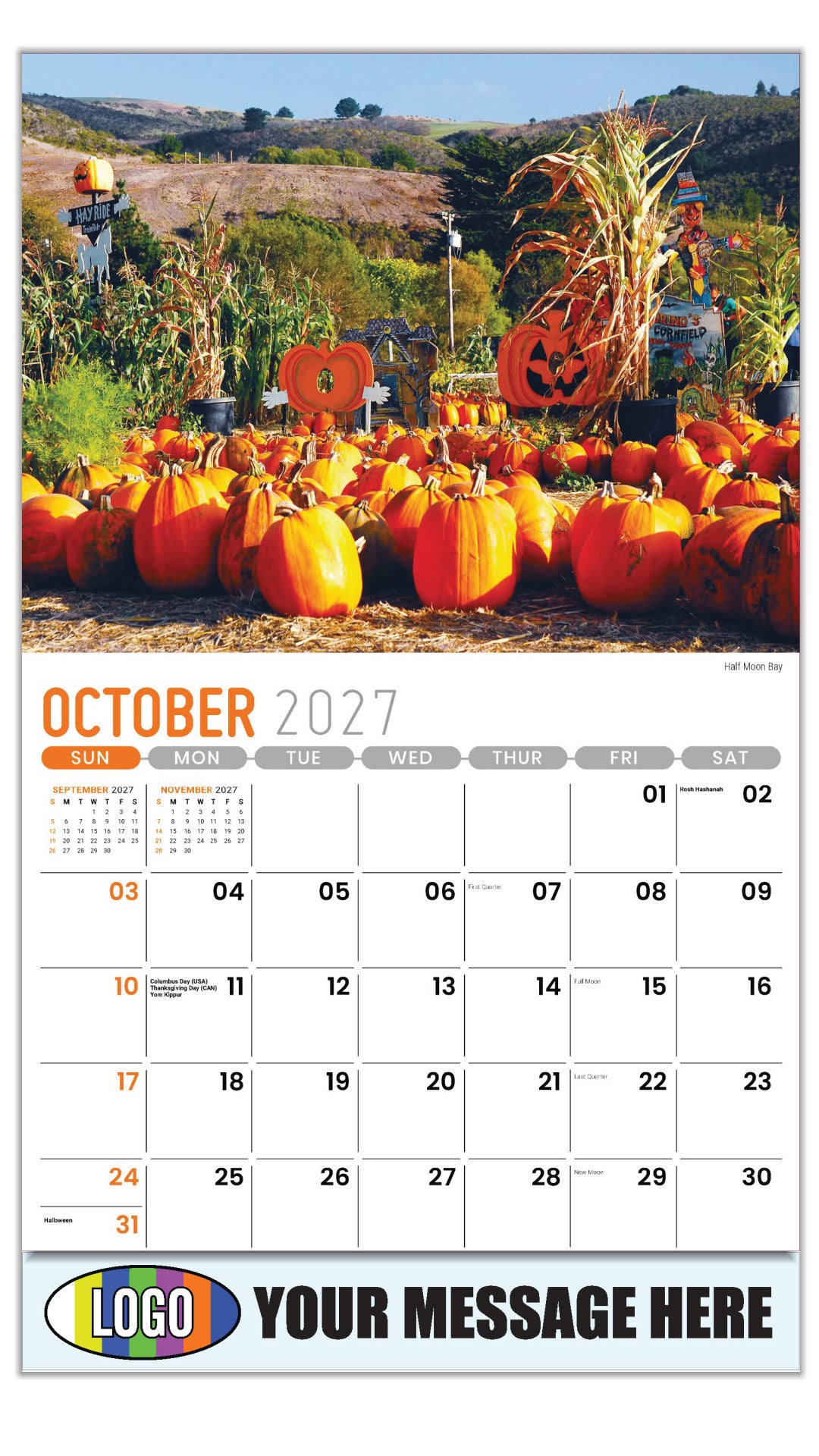 2027 Business Promotion Calendar - Scenes of California - Half Moon Bay - October