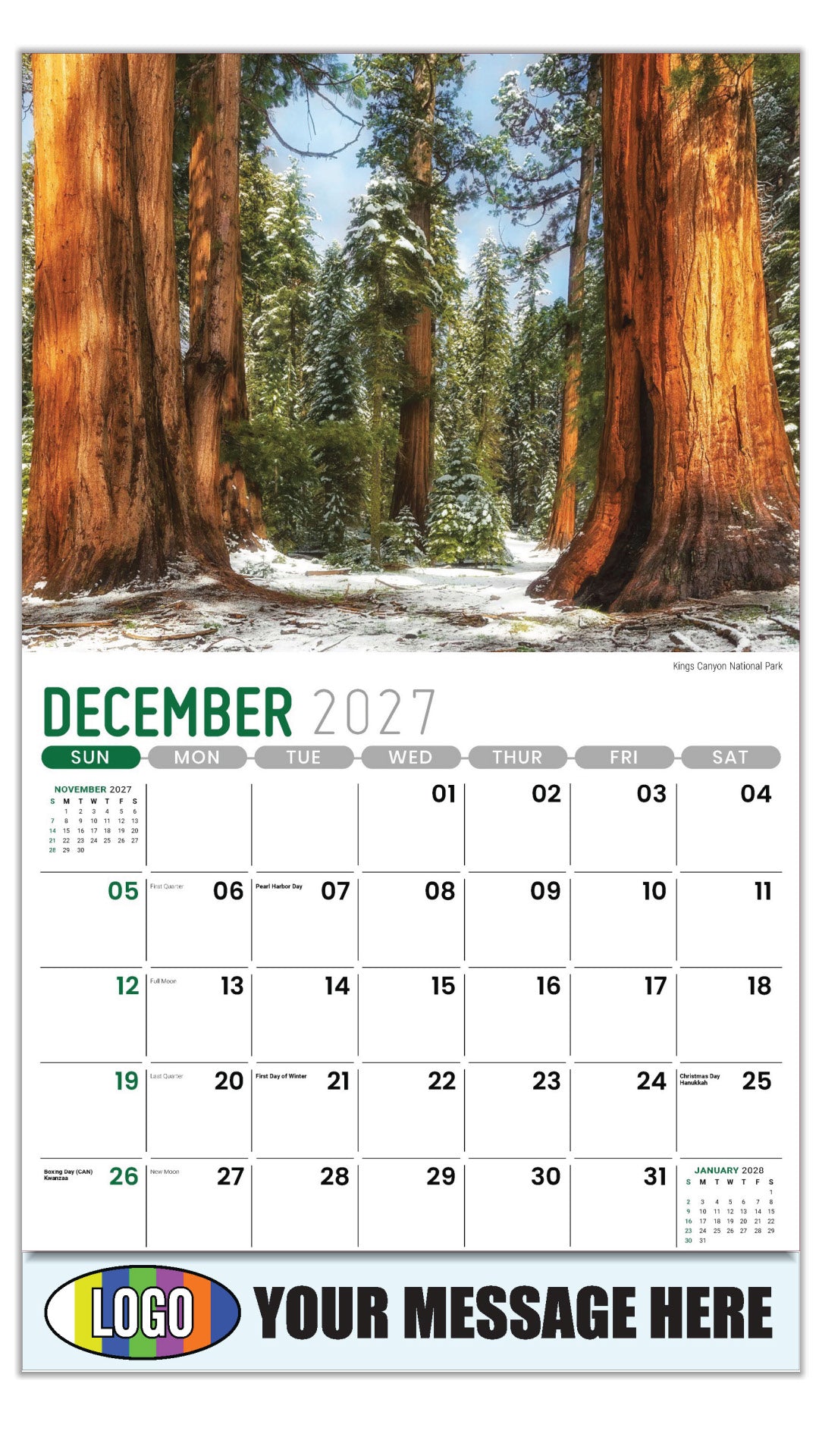 2027 Business Promotion Calendar - Scenes of California - Kings Canyon National Park - December