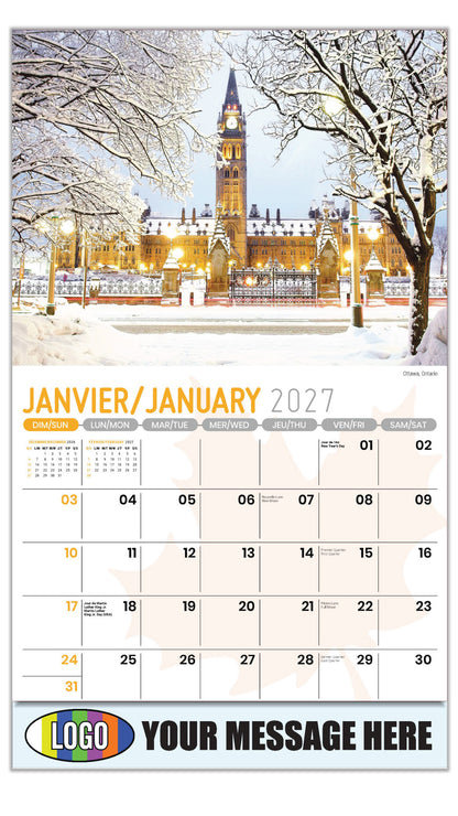 2027 Business Promotional Calendar - Scenes of Canada - Ottawa, Ontario - January