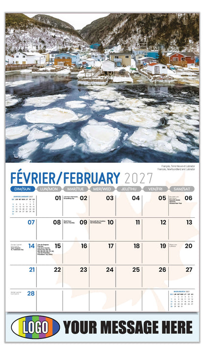 2027 Business Promotional Calendar - Scenes of Canada - François, Terre-Neuve-et-Labrador - February