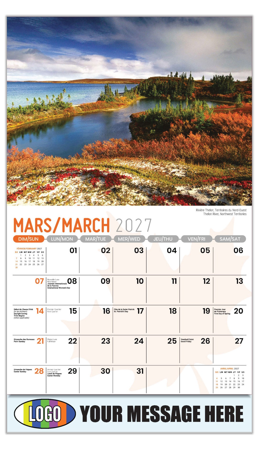 2027 Business Promotional Calendar - Scenes of Canada - Rivière Thelon, Territoires du Nord-Ouest
Thelon River, Northwest Territories  - March