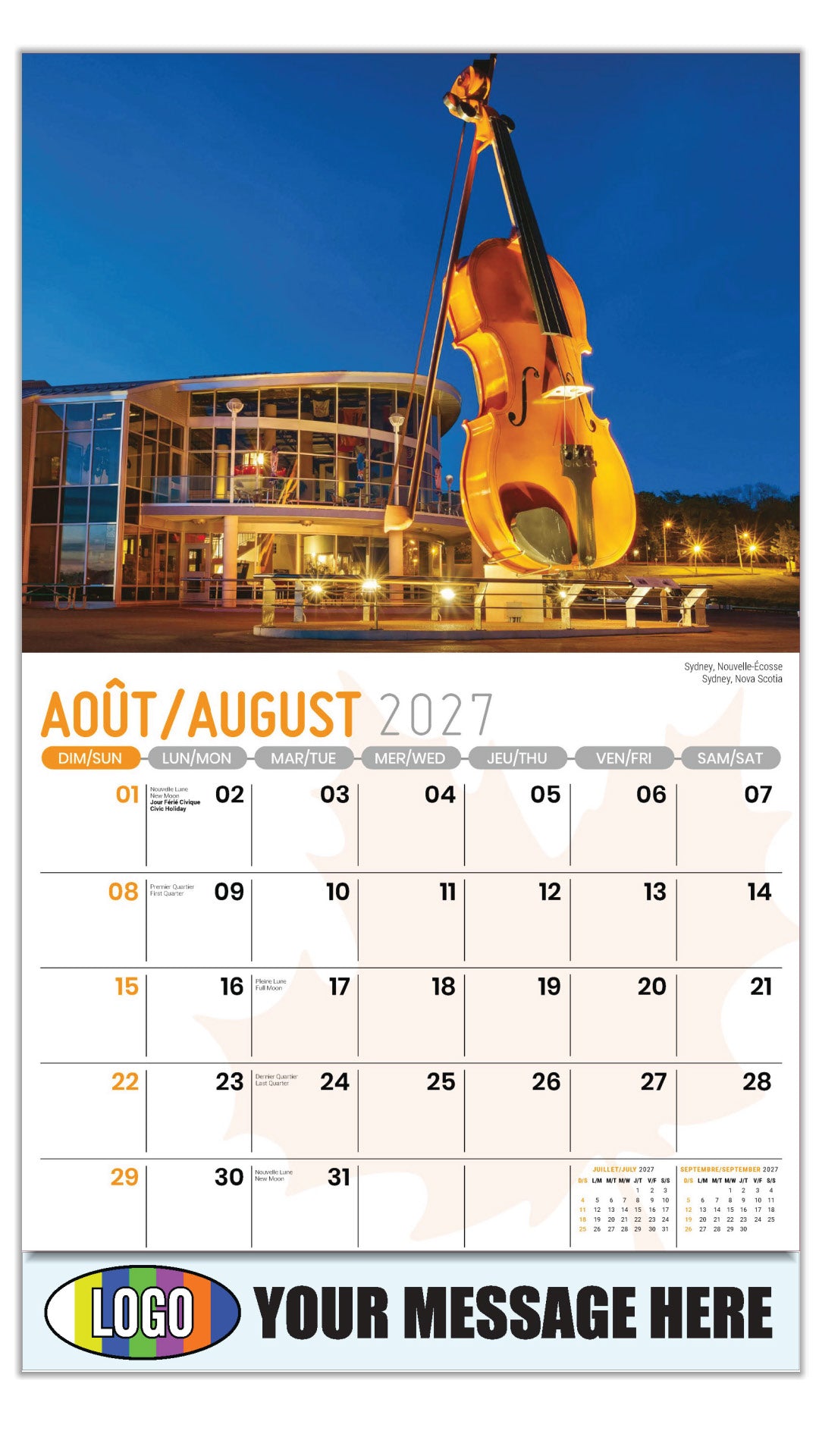 2027 Business Promo Calendar - Scenes of Canada - Sydney, Nouvelle-Écosse - August