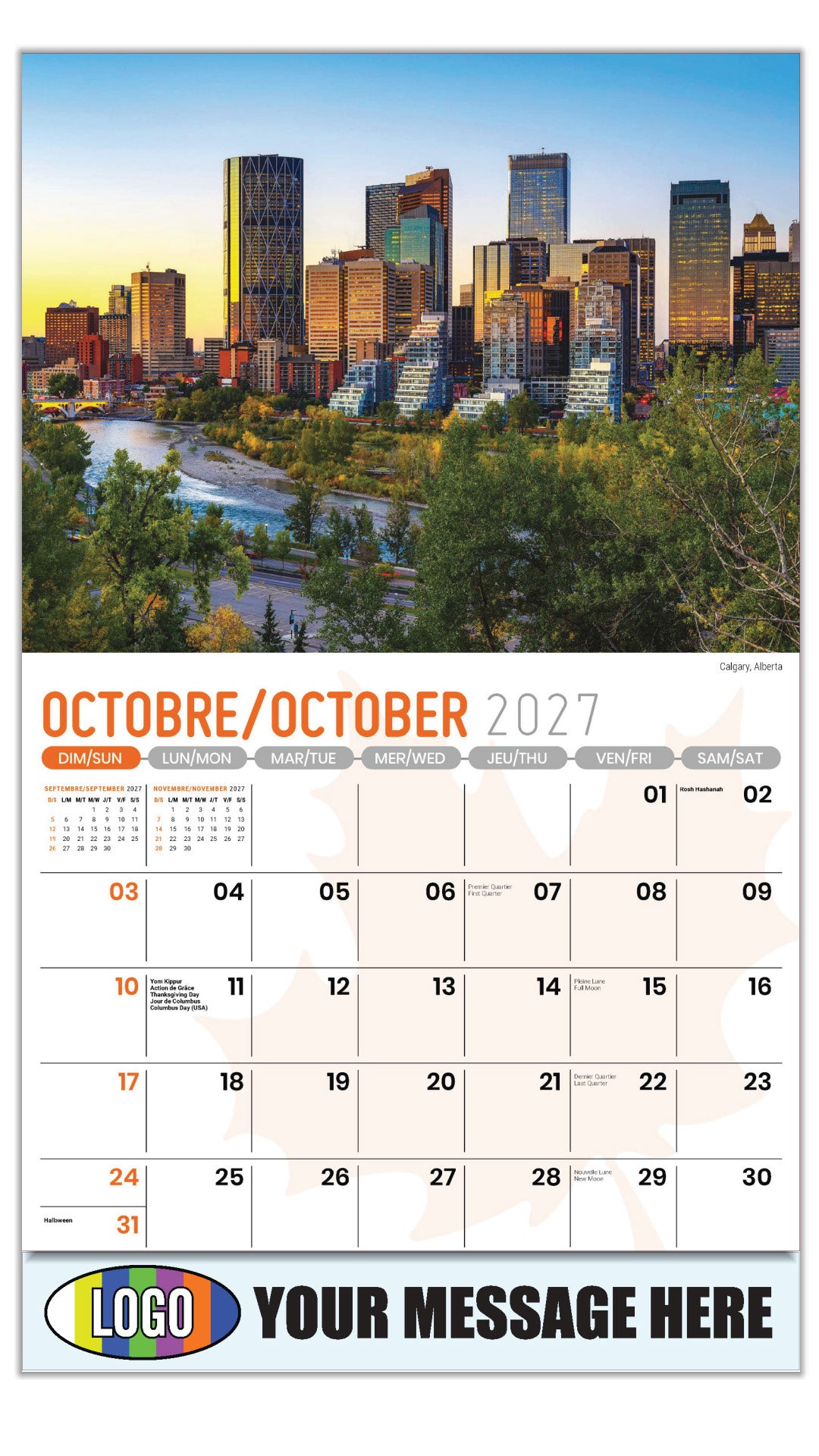2027 Business Promotion Calendar - Scenes of Canada - Calgary, Alberta - October