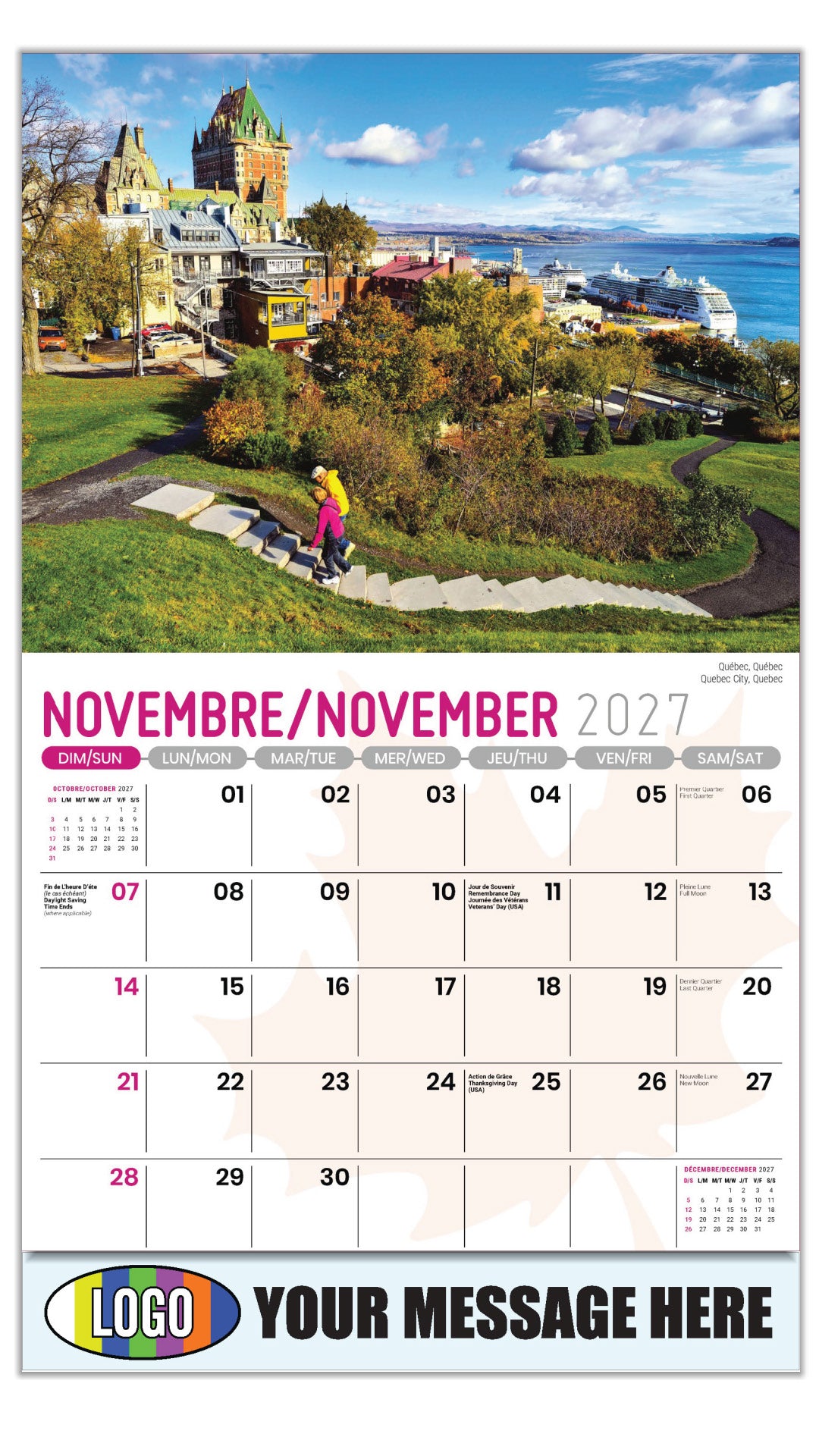 2027 Business Promotion Calendar - Scenes of Canada - Québec, Québec - November