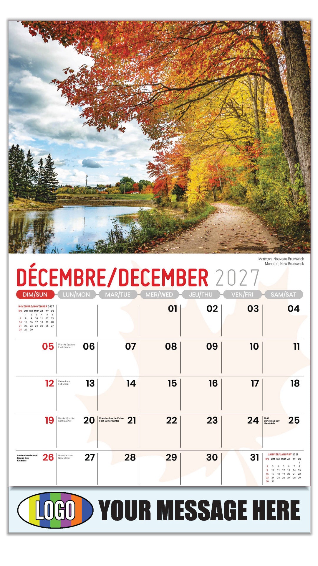 2027 Business Promotion Calendar - Scenes of Canada - Moncton, Nouveau-Brunswick - December