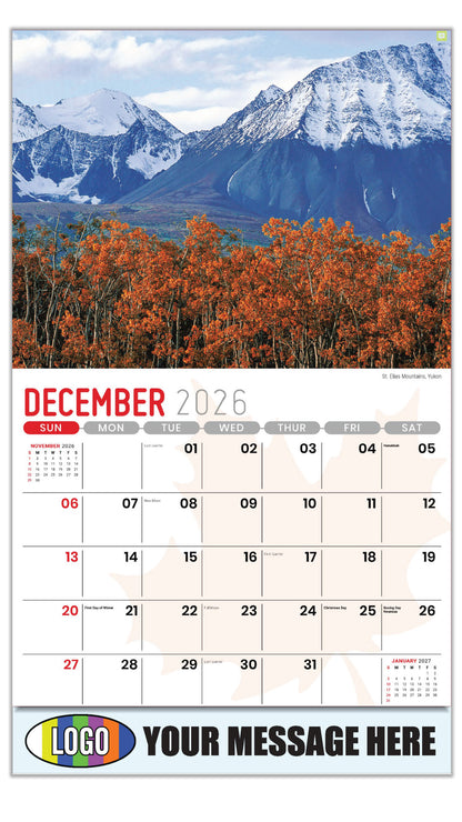 2027 Scenes of Canada Business Promotional Calendar - St. Elias Mountains, Yukon - December_a