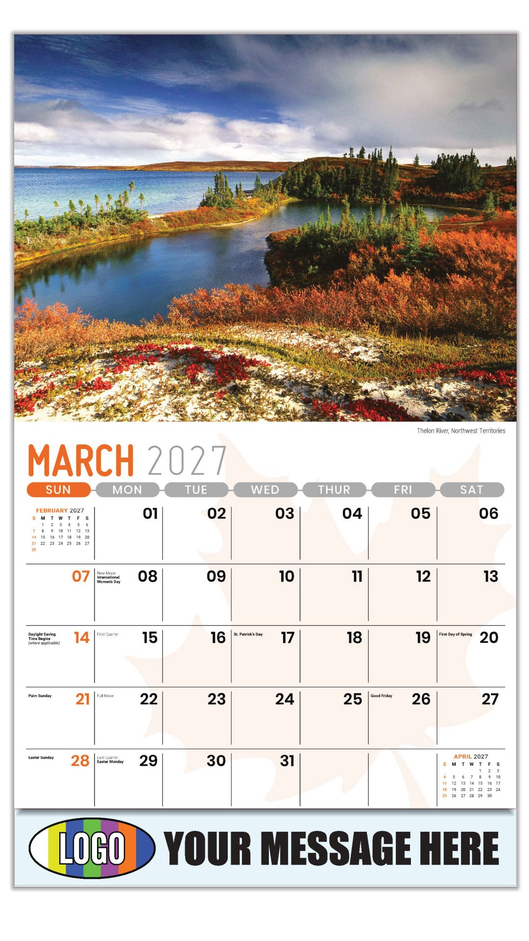 2027 Scenes of Canada Business Promotional Calendar - Rivière Thelon, Territoires du Nord-Ouest
Thelon River, Northwest Territories  - March