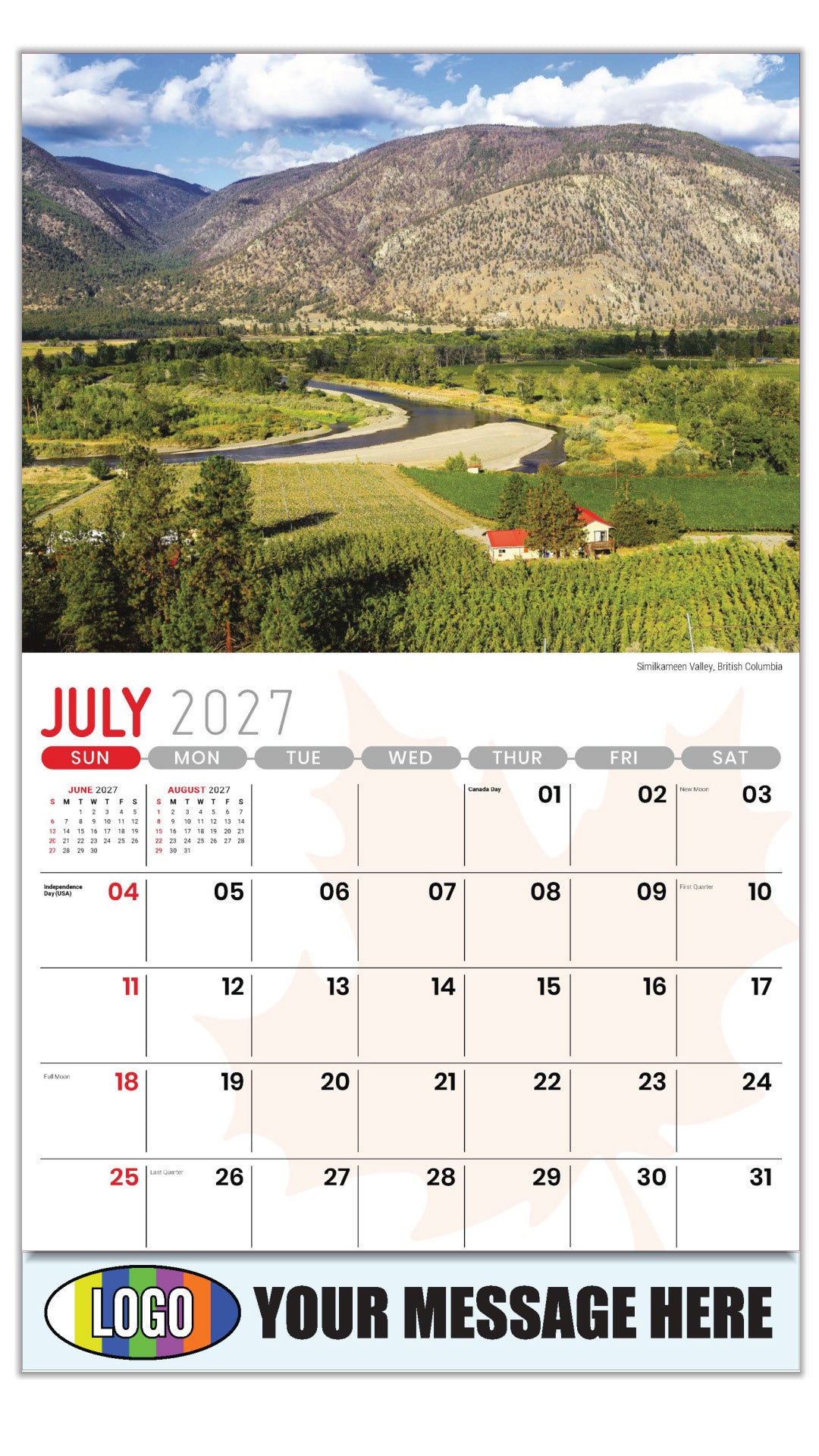 2027 Scenes of Canada Business Promo Calendar - Similkameen Valley, British Columbia - July
