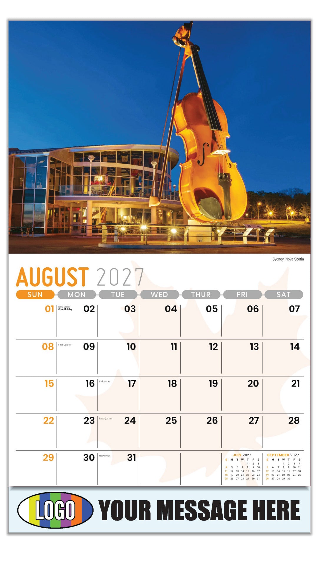 2027 Scenes of Canada Business Promo Calendar - Sydney, Nova Scotia - August