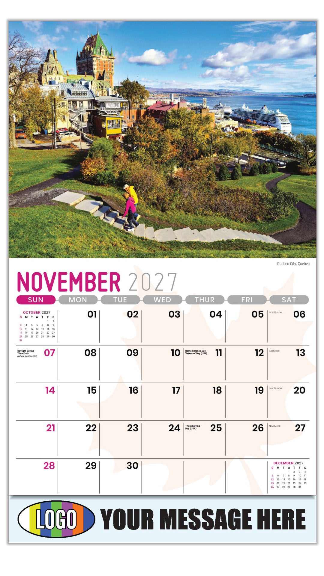 2027 Scenes of Canada Business Promotion Calendar - Quebec City, Quebec - November