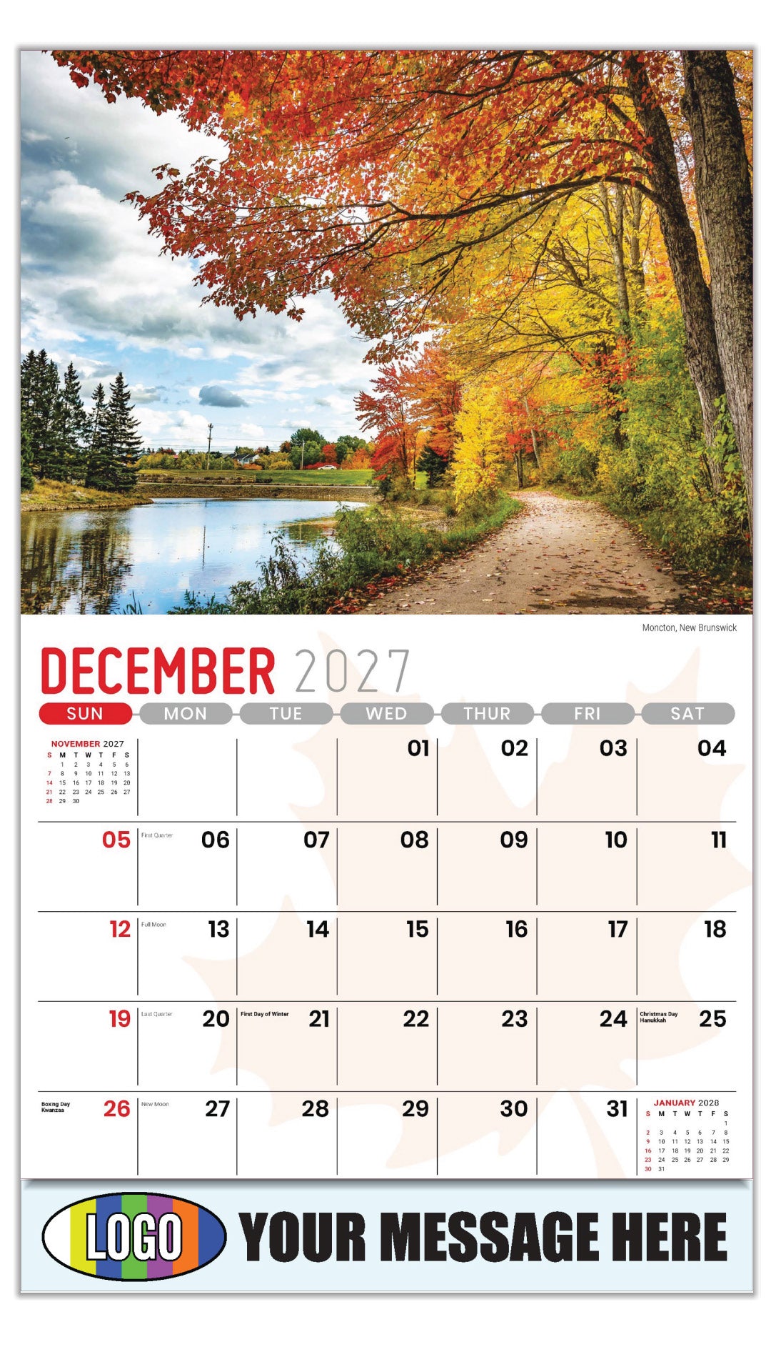 2027 Scenes of Canada Business Promotion Calendar - Moncton, New Brunswick - December
