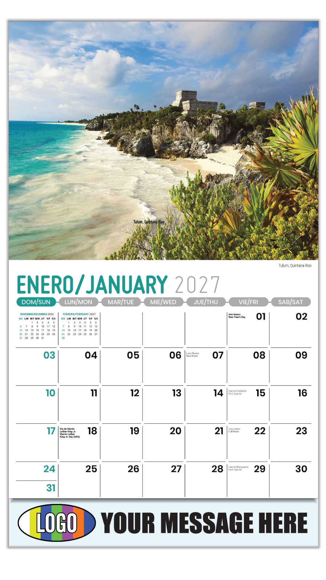 2027 Business Promotional Calendar - Scenes of Mexico - Tulum, Quintana Roo


 - January