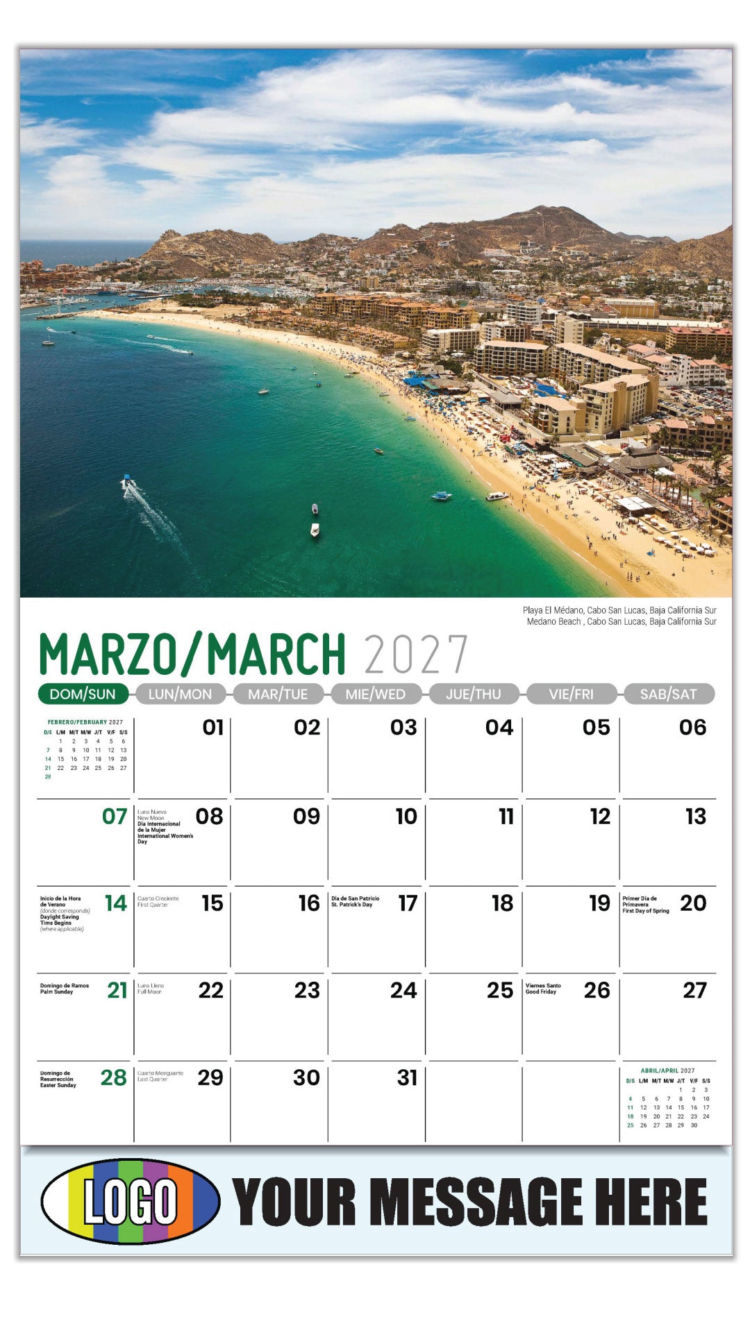 2027 Business Promotional Calendar - Scenes of Mexico - Medano Beach , Cabo San Lucas, Baja California Sur | 
Playa El Médano, Cabo San Lucas, Baja California Sur - March