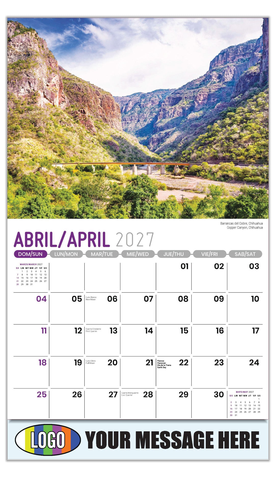 2027 Business Advertising Calendar - Scenes of Mexico - Copper Canyon, Chihuahua | 
Barrancas del Cobre, Chihuahua - April