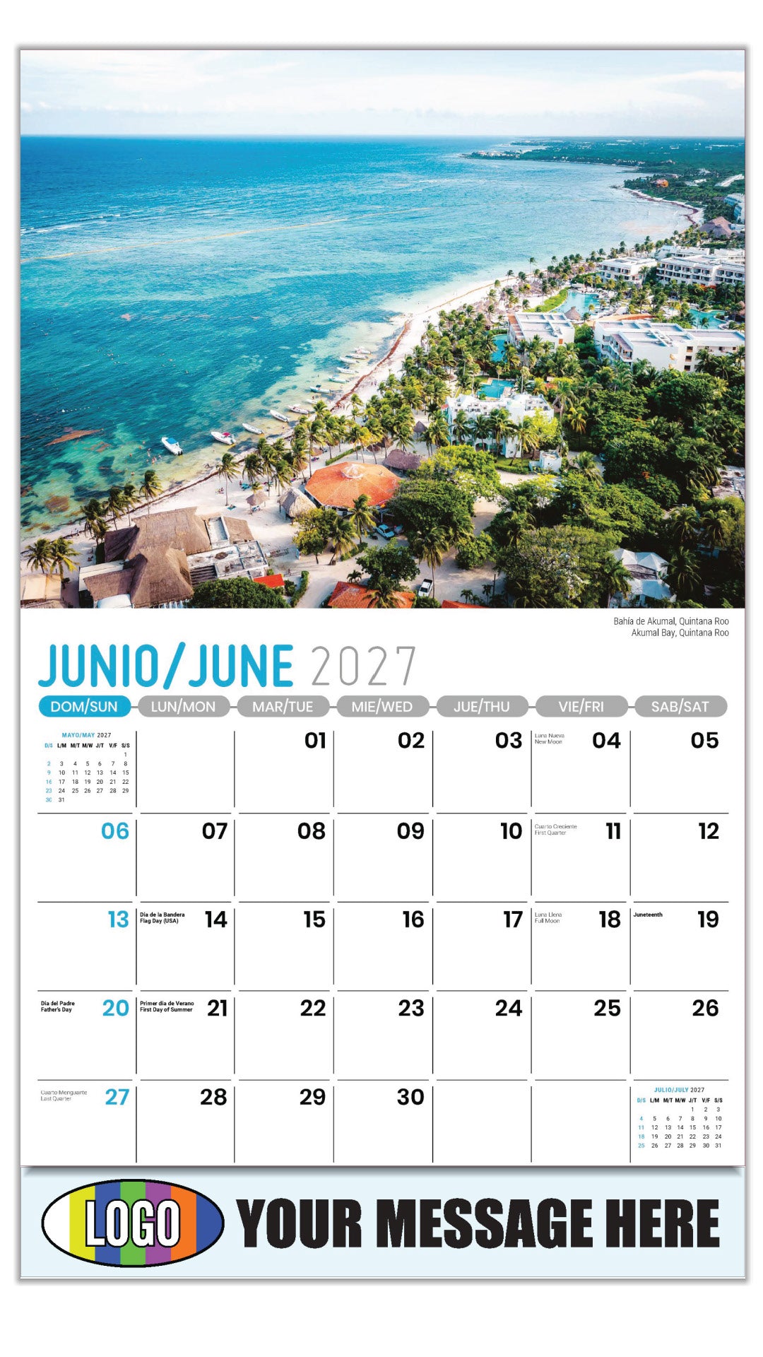 2027 Business Advertising Calendar - Scenes of Mexico - Akumal Bay, Quintana Roo | 
Bahía de Akumal, Quintana Roo - June