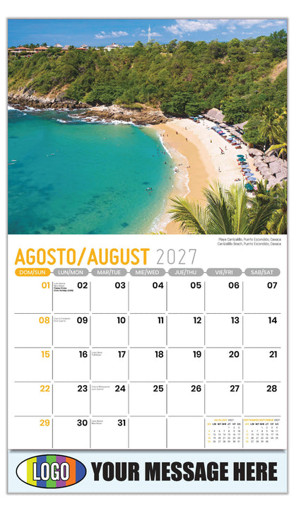 2027 Business Promo Calendar - Scenes of Mexico - Carrizalillo Beach, Puerto Escondido, Oaxaca | 
Playa Carrizalillo, Puerto Escondido, Oaxaca - August