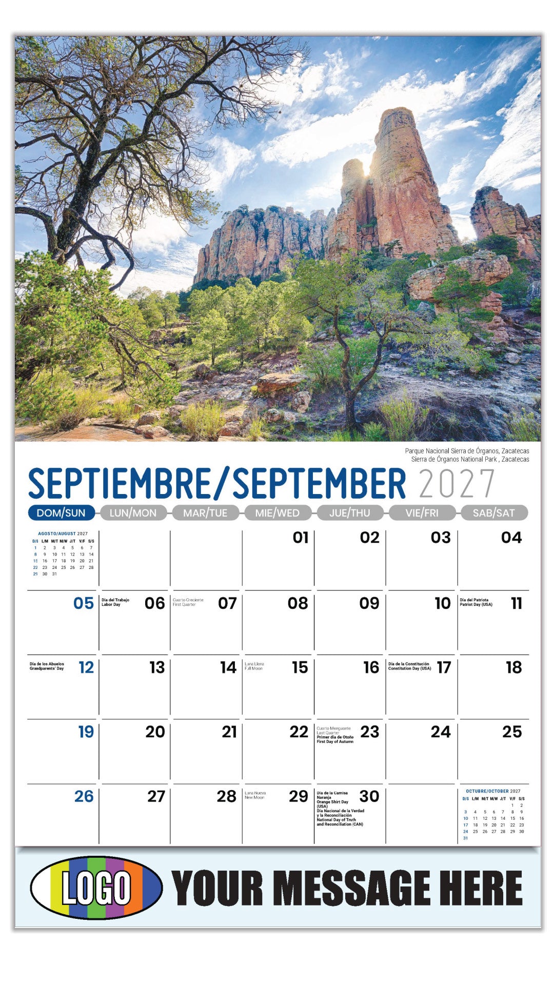 2027 Business Promo Calendar - Scenes of Mexico - Sierra de Órganos National Park , Zacatecas | 
Parque Nacional Sierra de Órganos, Zacatecas - September